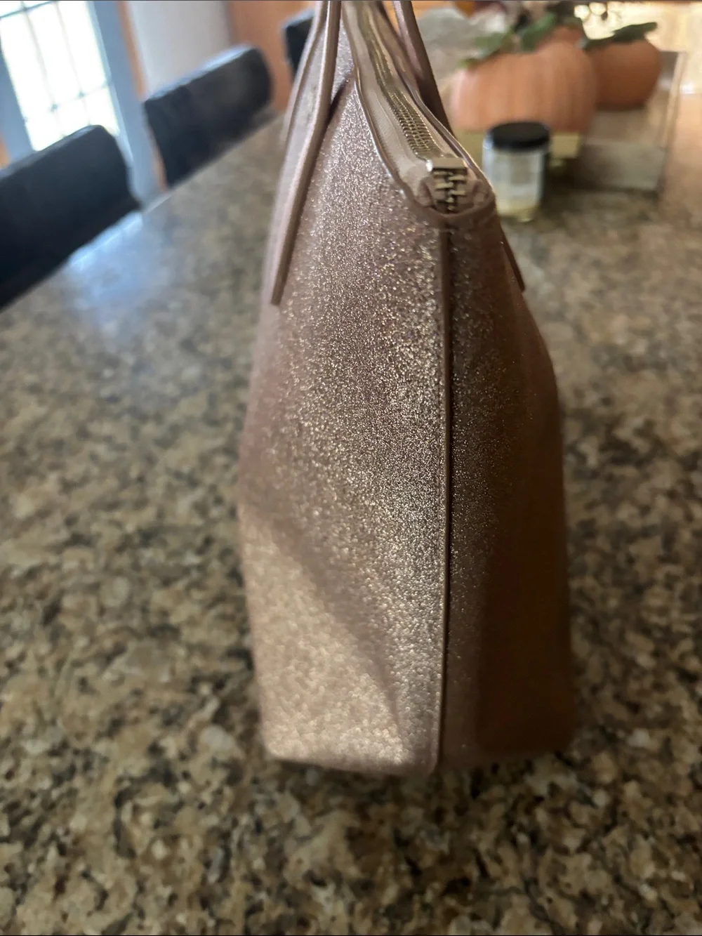 kate spade rose gold shimmer tote with blush straps